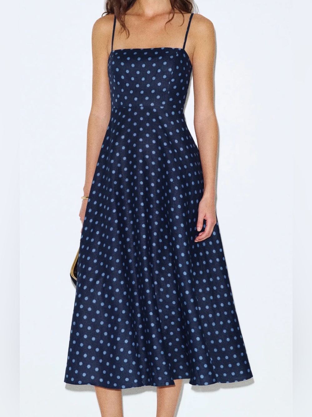 Reformation Monette Linen Dress Navy Polka Dot - Picture 1 of 14